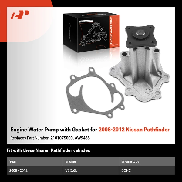 Engine Water Pump with Gasket for 2008-2012 Nissan Pathfinder