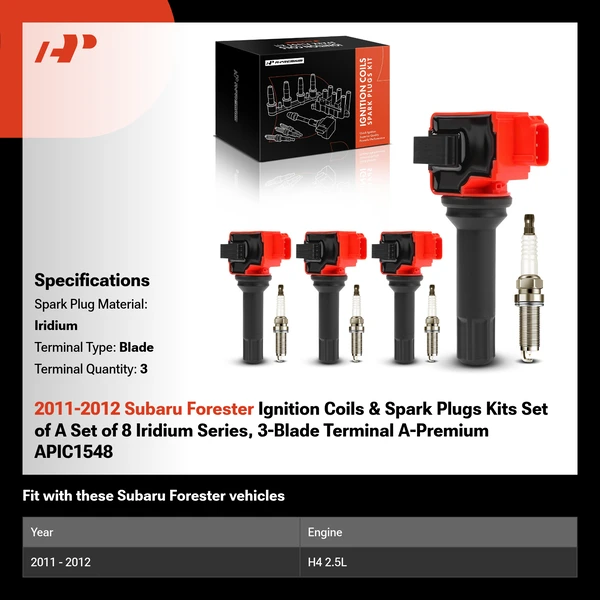 2011-2012 Subaru Forester Ignition Coils & Spark Plugs Kits Set of A Set of 8 Iridium Series, 3-Blade Terminal A-Premium APIC1548