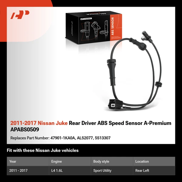 2011-2017 Nissan Juke Rear Driver ABS Speed Sensor A-Premium APABS0509