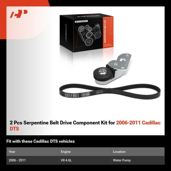 2 Pcs Serpentine Belt Drive Component Kit for 2006-2011 Cadillac DTS
