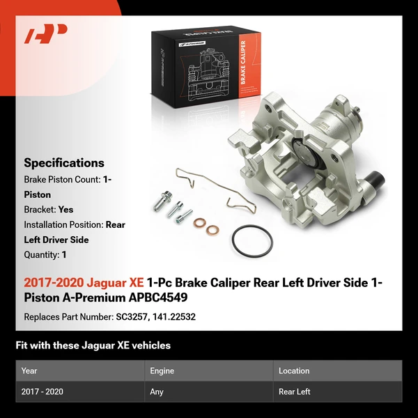 2017-2020 Jaguar XE 1-Pc Brake Caliper Rear Left Driver Side 1-Piston A-Premium APBC4549