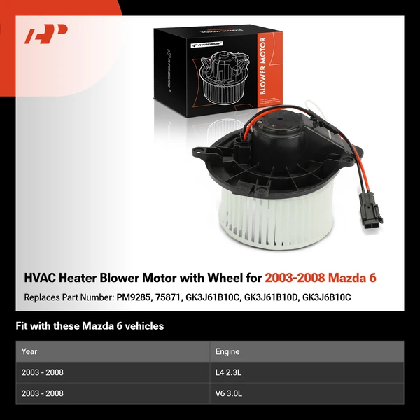 HVAC Heater Blower Motor with Wheel for 2003-2008 Mazda 6