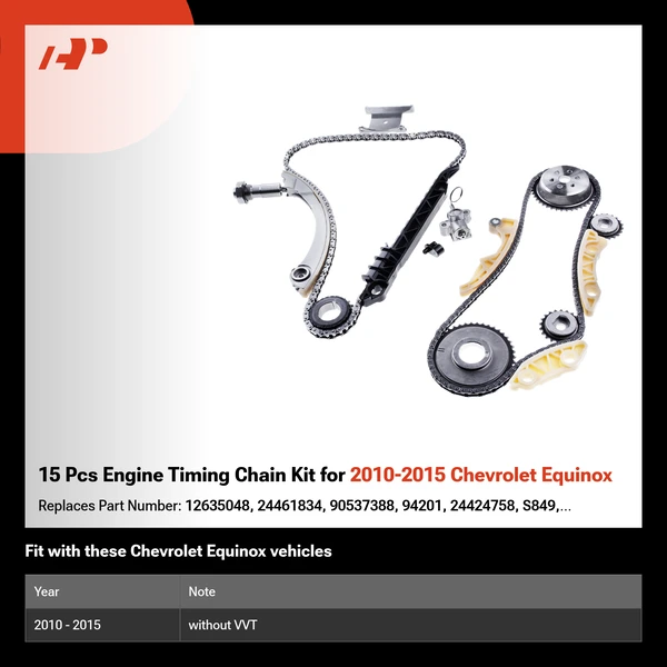 15 Pcs Engine Timing Chain Kit for 2010-2015 Chevrolet Equinox