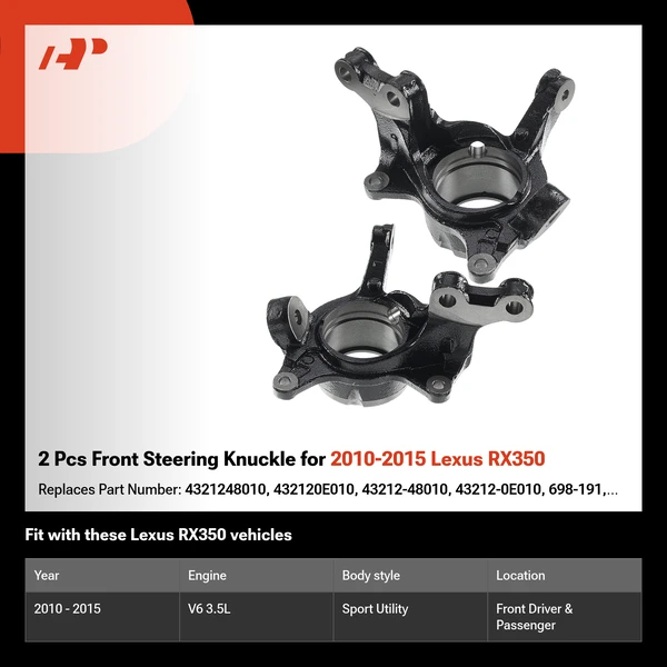 2 Pcs Front Steering Knuckle for 2010-2015 Lexus RX350