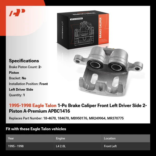 1995-1998 Eagle Talon 1-Pc Brake Caliper Front Left Driver Side 2-Piston A-Premium APBC1416