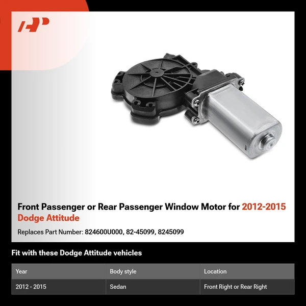 Front Passenger or Rear Passenger Window Motor for 2012-2015 Dodge Attitude