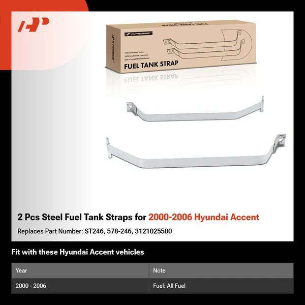 2 Pcs Steel Fuel Tank Straps for 2000-2006 Hyundai Accent