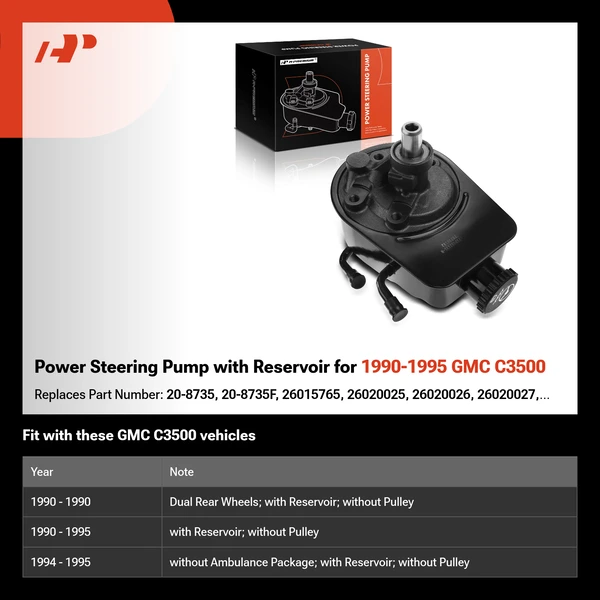 Power Steering Pump with Reservoir for 1990-1995 GMC C3500