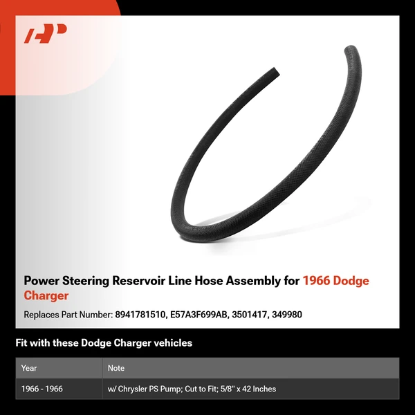 Power Steering Reservoir Line Hose Assembly for 1966 Dodge Charger
