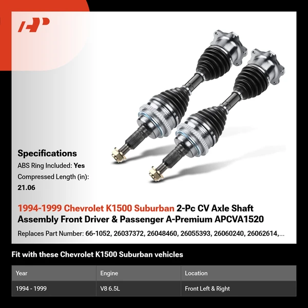 1994-1999 Chevrolet K1500 Suburban 2-Pc CV Axle Shaft Assembly Front Driver & Passenger A-Premium APCVA1520
