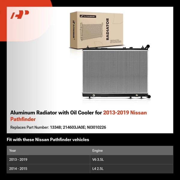 Aluminum Radiator with Oil Cooler for 2013-2019 Nissan Pathfinder