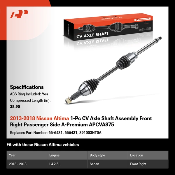 2013-2018 Nissan Altima 1-Pc CV Axle Shaft Assembly Front Right Passenger Side A-Premium APCVA875