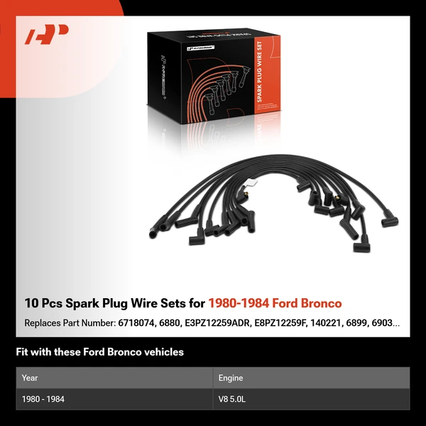 10 Pcs Spark Plug Wire Sets for 1980-1984 Ford Bronco