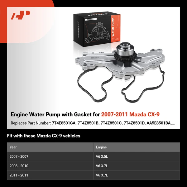 Engine Water Pump with Gasket for 2007-2011 Mazda CX-9