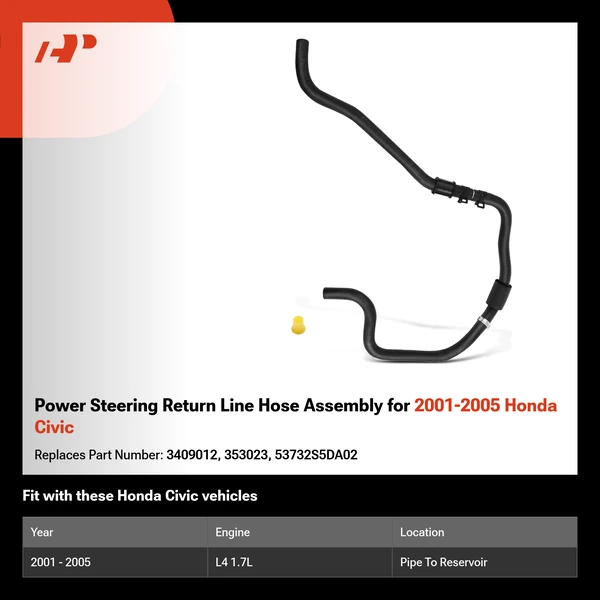 Power Steering Return Line Hose Assembly for 2001-2005 Honda Civic