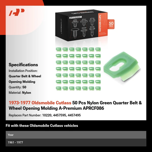 1973-1977 Oldsmobile Cutlass 50 Pcs Nylon Green Quarter Belt & Wheel Opening Molding A-Premium APRCF086