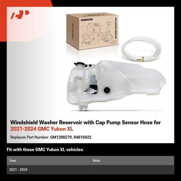 Windshield Washer Reservoir with Cap Pump Sensor Hose for 2021-2024 GMC Yukon XL