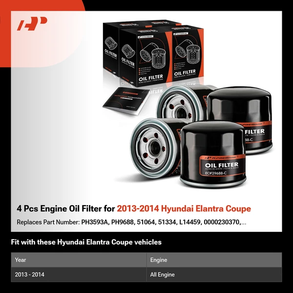 4 Pcs Engine Oil Filter for 2013-2014 Hyundai Elantra Coupe