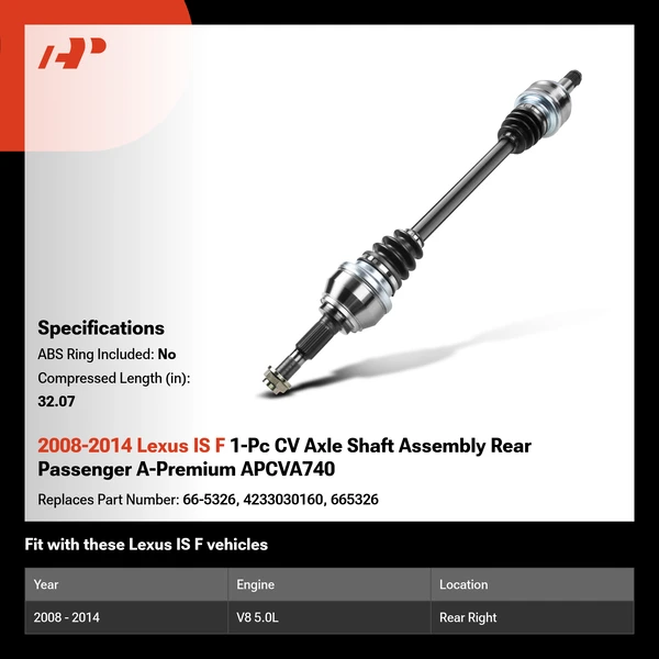 2008-2014 Lexus IS F 1-Pc CV Axle Shaft Assembly Rear Passenger A-Premium APCVA740