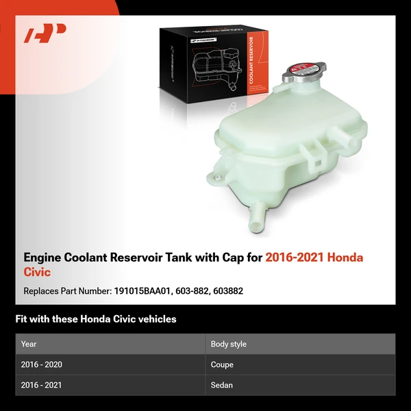 Engine Coolant Reservoir Tank with Cap for 2016-2021 Honda Civic
