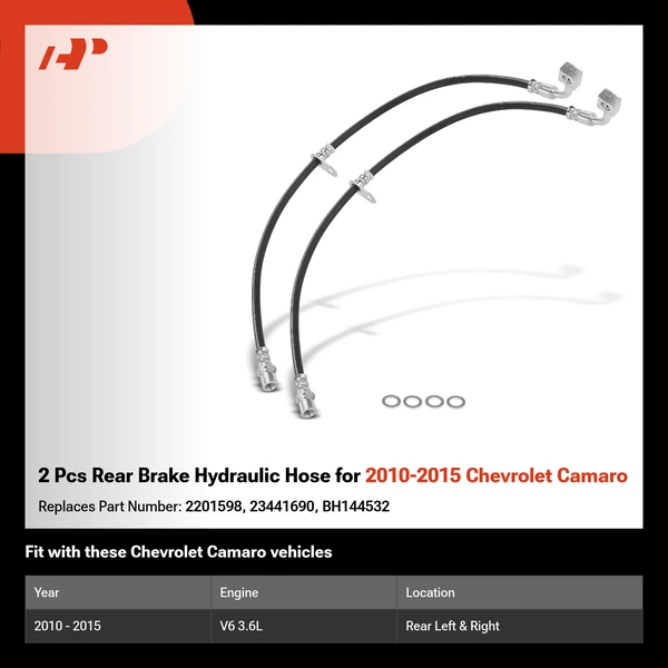 2 Pcs Rear Brake Hydraulic Hose for 2010-2015 Chevrolet Camaro