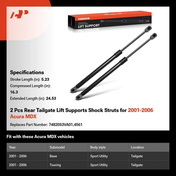 2 Pcs Rear Tailgate Lift Supports Shock Struts for 2001-2006 Acura MDX