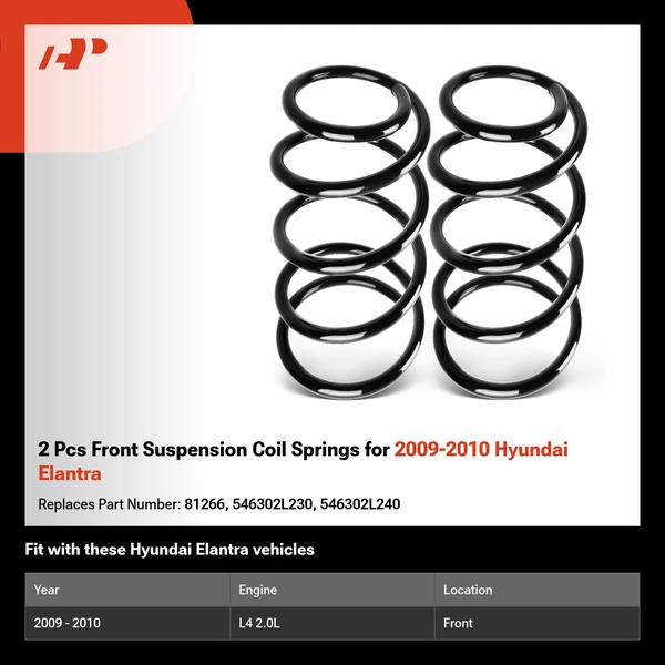 2 Pcs Front Suspension Coil Springs for 2009-2010 Hyundai Elantra
