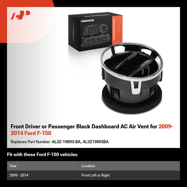 Front Driver or Passenger Black Dashboard AC Air Vent for 2009-2014 Ford F-150