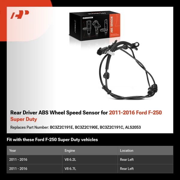 Rear Driver ABS Wheel Speed Sensor for 2011-2016 Ford F-250 Super Duty