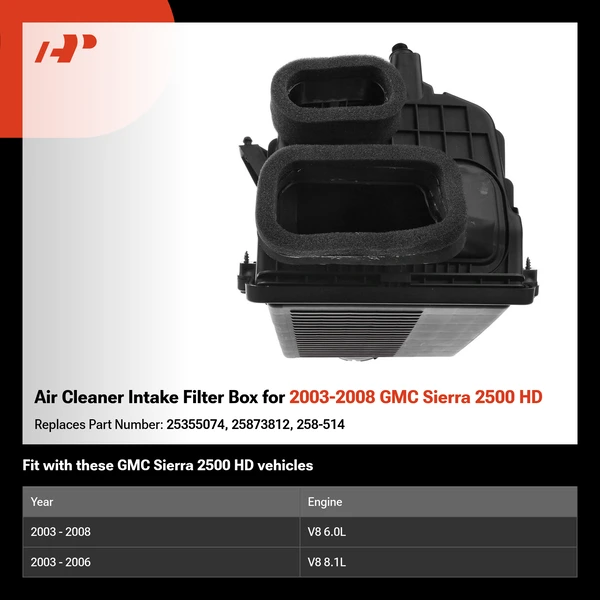 Air Cleaner Intake Filter Box for 2003-2008 GMC Sierra 2500 HD