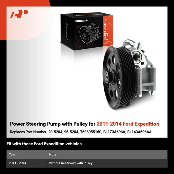 Power Steering Pump with Pulley for 2011-2014 Ford Expedition