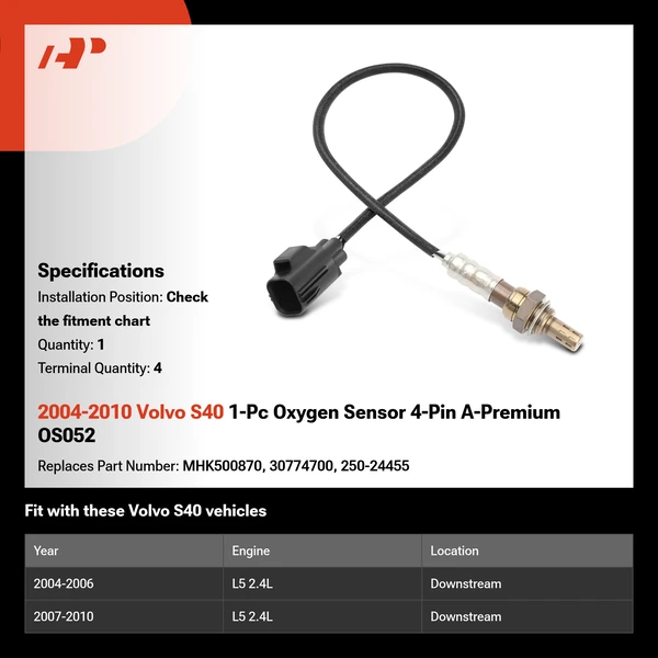 2004-2010 Volvo S40 1-Pc Oxygen Sensor 4-Pin A-Premium OS052