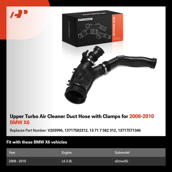 Upper Turbo Air Cleaner Duct Hose with Clamps for 2008-2010 BMW X6