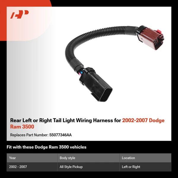 Rear Left or Right Tail Light Wiring Harness for 2002-2007 Dodge Ram 3500