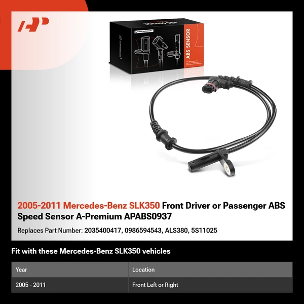 2005-2011 Mercedes-Benz SLK350 Front Driver or Passenger ABS Speed Sensor A-Premium APABS0937