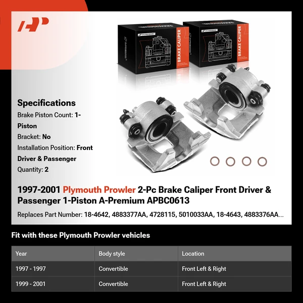 1997-2001 Plymouth Prowler 2-Pc Brake Caliper Front Driver & Passenger 1-Piston A-Premium APBC0613