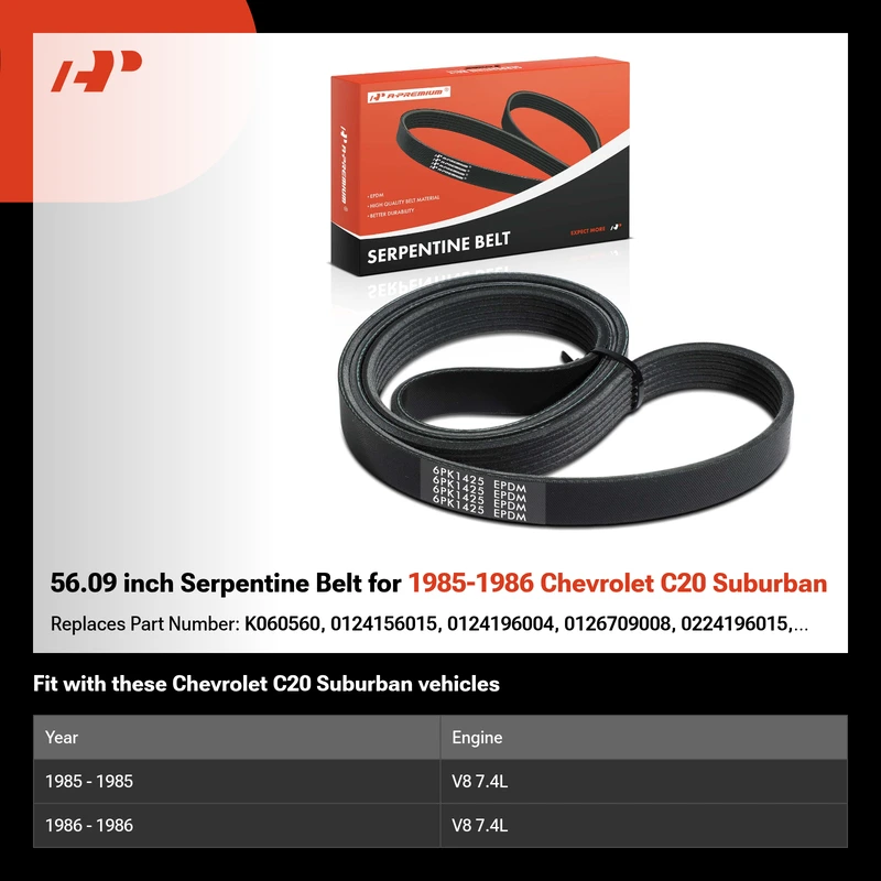 56.09 inch Serpentine Belt for 1985-1986 Chevrolet C20 Suburban