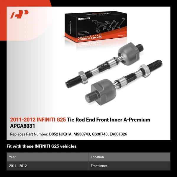2011-2012 INFINITI G25 Tie Rod End Front Inner A-Premium APCA8031