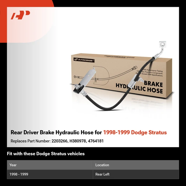 Rear Driver Brake Hydraulic Hose for 1998-1999 Dodge Stratus