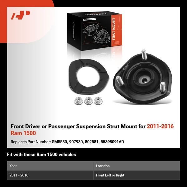 Front Driver or Passenger Suspension Strut Mount for 2011-2016 Ram 1500