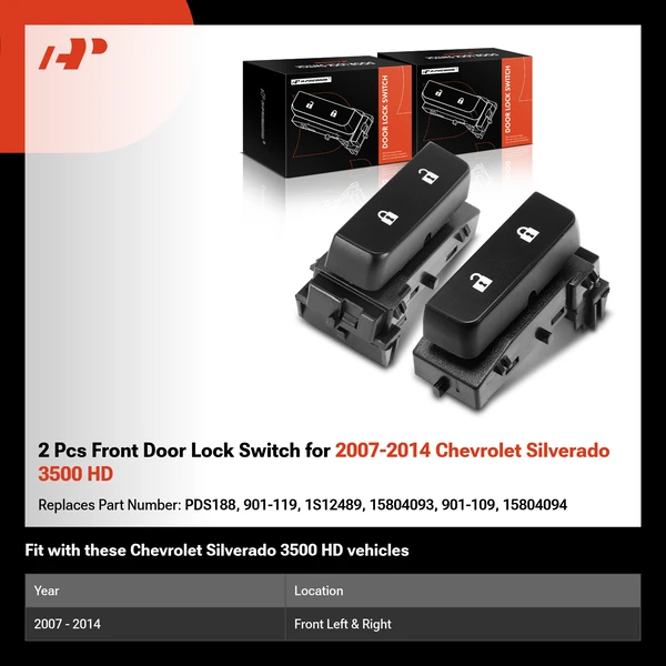 2 Pcs Front Door Lock Switch for 2007-2014 Chevrolet Silverado 3500 HD