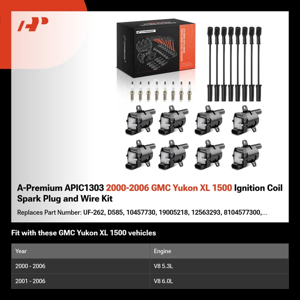 A-Premium APIC1303 2000-2006 GMC Yukon XL 1500 Ignition Coil Spark Plug and Wire Kit
