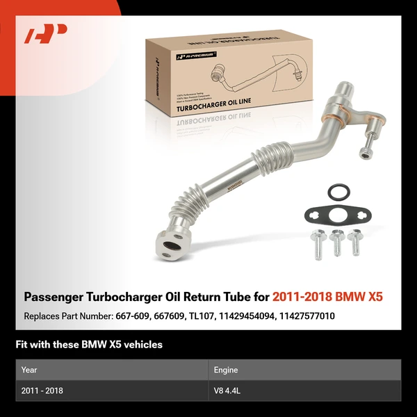 Passenger Turbocharger Oil Return Tube for 2011-2018 BMW X5