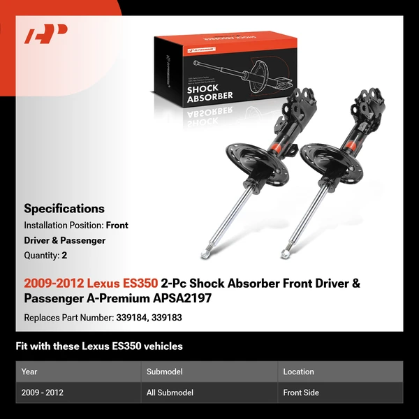 2009-2012 Lexus ES350 2-Pc Shock Absorber Front Driver & Passenger A-Premium APSA2197