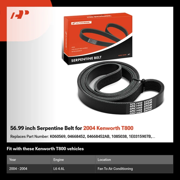 56.99 inch Serpentine Belt for 2004 Kenworth T800