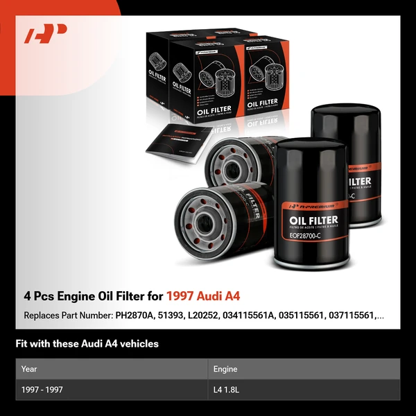 4 Pcs Engine Oil Filter for 1997 Audi A4