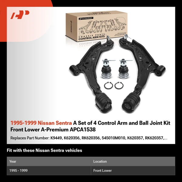 1995-1999 Nissan Sentra A Set of 4 Control Arm and Ball Joint Kit Front Lower A-Premium APCA1538