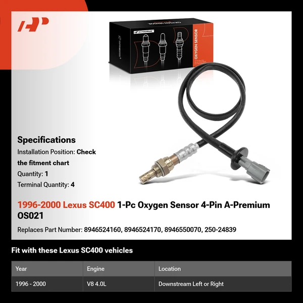 1996-2000 Lexus SC400 1-Pc Oxygen Sensor 4-Pin A-Premium OS021