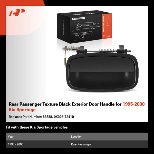 Rear Passenger Texture Black Exterior Door Handle for 1995-2000 Kia Sportage