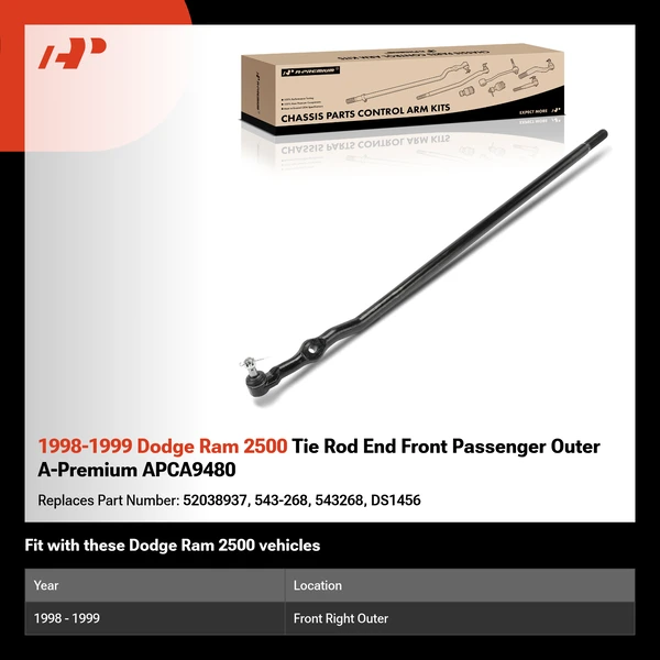 1998-1999 Dodge Ram 2500 Tie Rod End Front Passenger Outer A-Premium APCA9480
